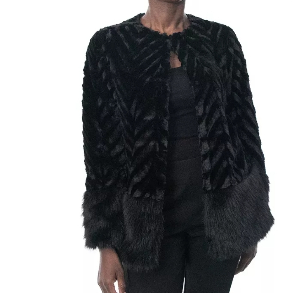 Nina Leonard Chevron Faux-Fur Bolero S